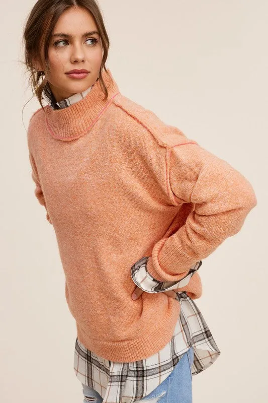 Hot Girl Aurelia Contrast Stitch Mock Neck Sweater