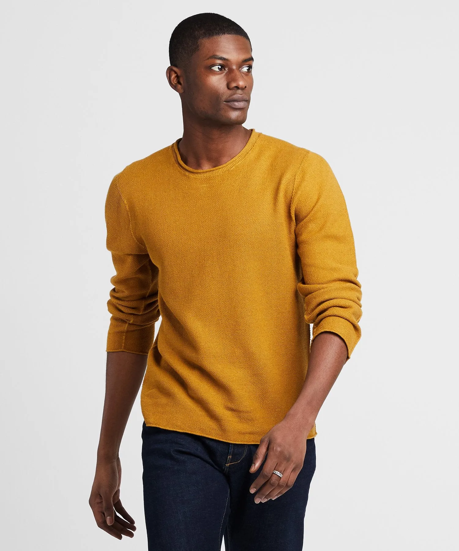 Inis Meain Mock Neck Linen Sweater In Mustard