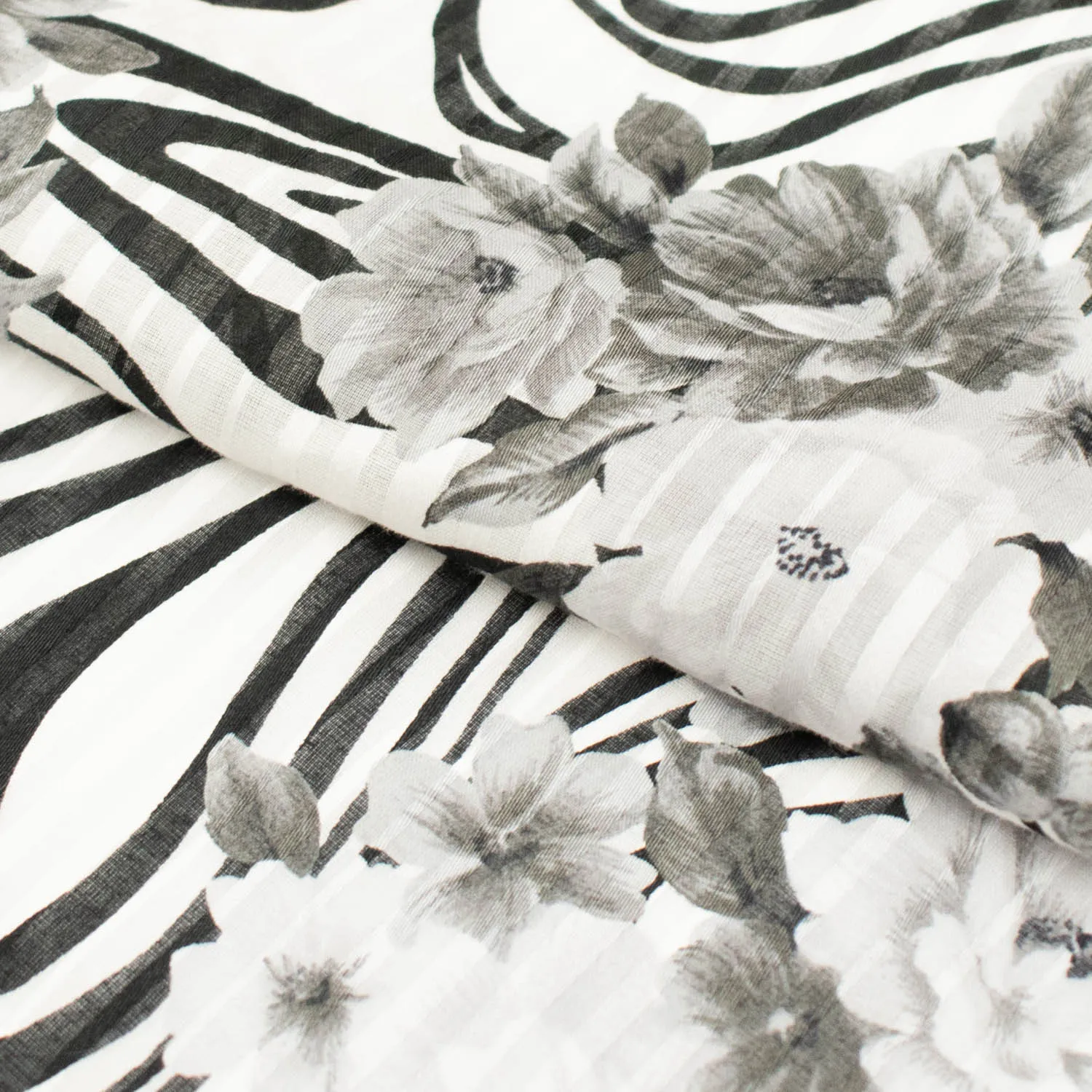 Japanese Cotton Prints Black & White Floral Design-4