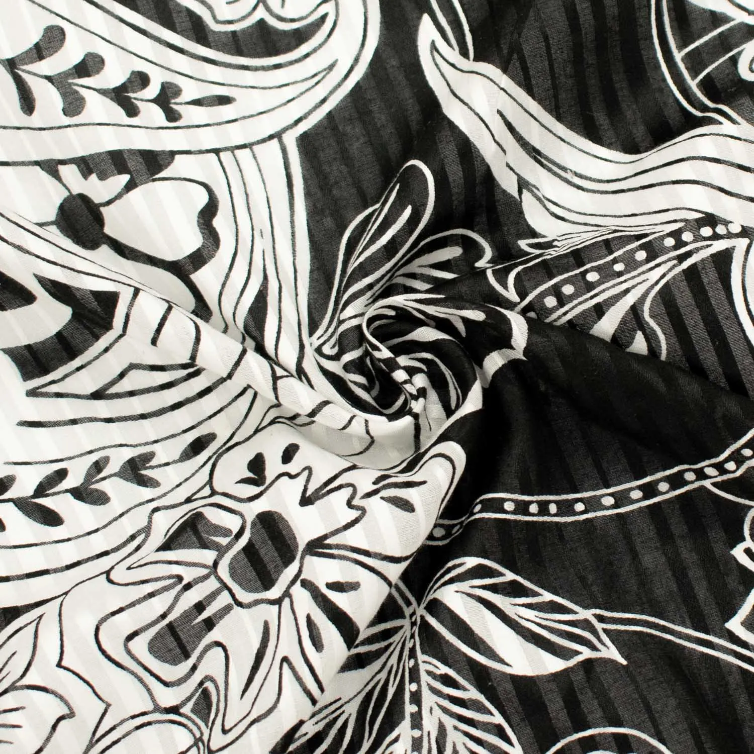 Japanese Cotton Prints Black & White Florals Design-10