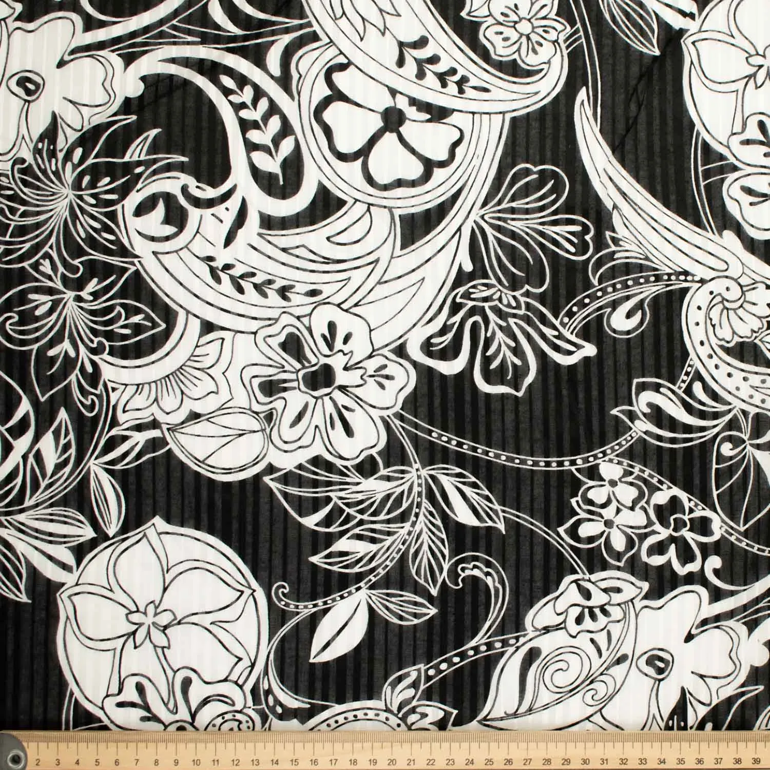 Japanese Cotton Prints Black & White Florals Design-10