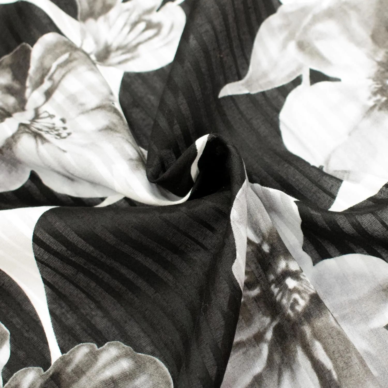 Japanese Cotton Prints Black & White Florals Design-9