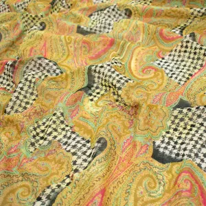 Japanese Pure Cotton Lawn Prints Design-140 Yellow & Black Large Paisley