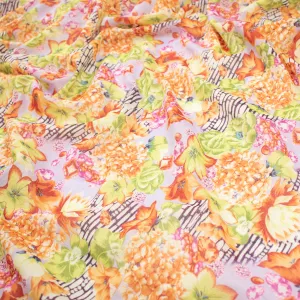 Japanese Pure Cotton Lawn Prints Design-170 Orange Hydrangea & Green Flowers on Lilac