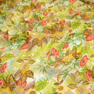 Japanese Pure Cotton Lawn Prints Design-194 Red Florals & Green Leaves on Ivory