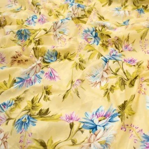 Japanese Pure Cotton Lawn Prints Design-213 Large Blue Flowers on Pale Yellow