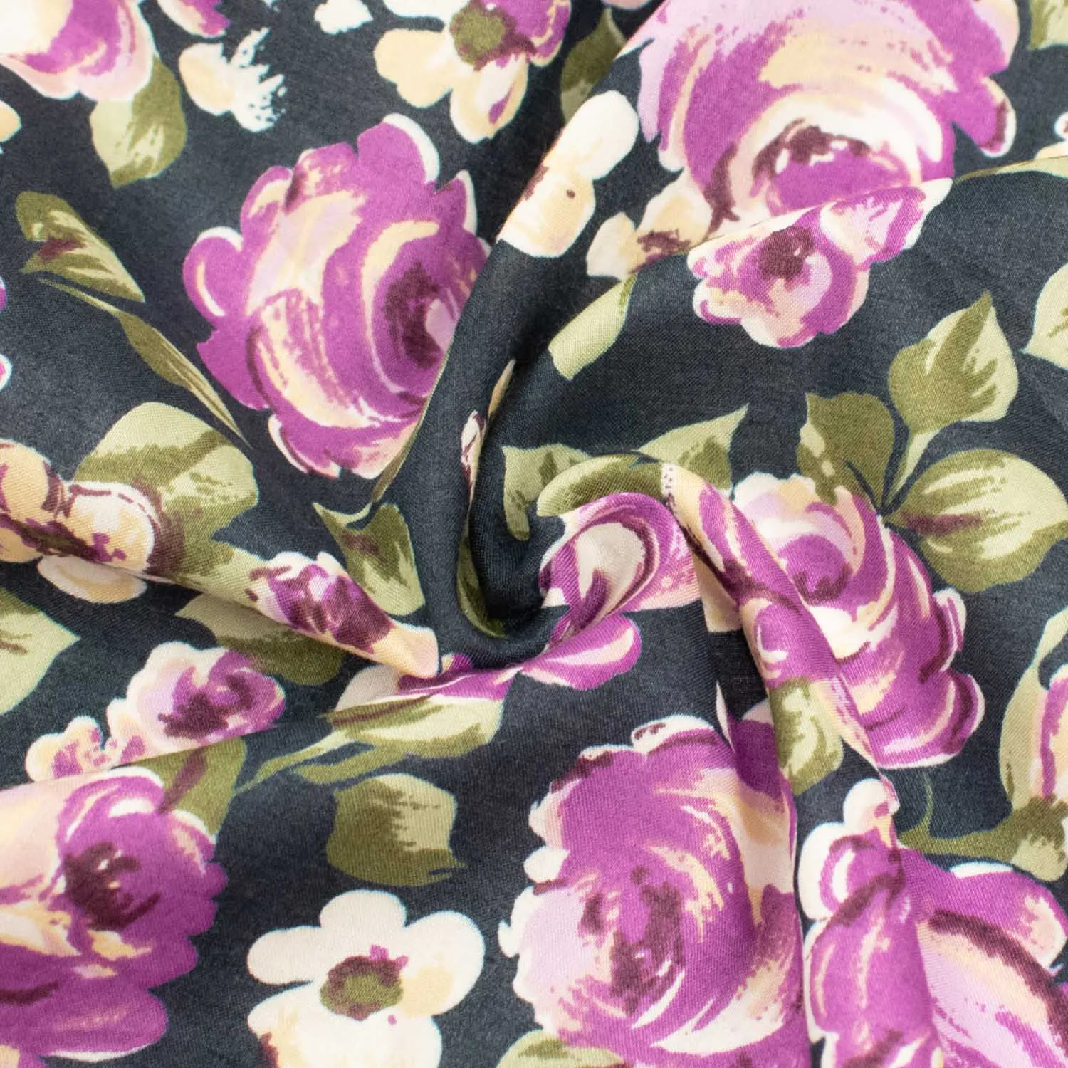 Japanese Pure Cotton Lawn Prints DF-225 Purple Roses on Dark Navy