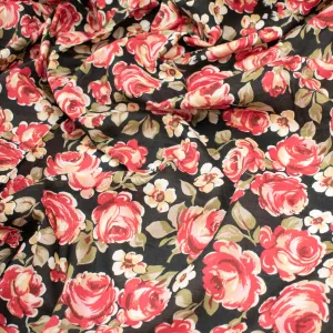 Japanese Pure Cotton Lawn Prints DF-227 Red Roses on Black