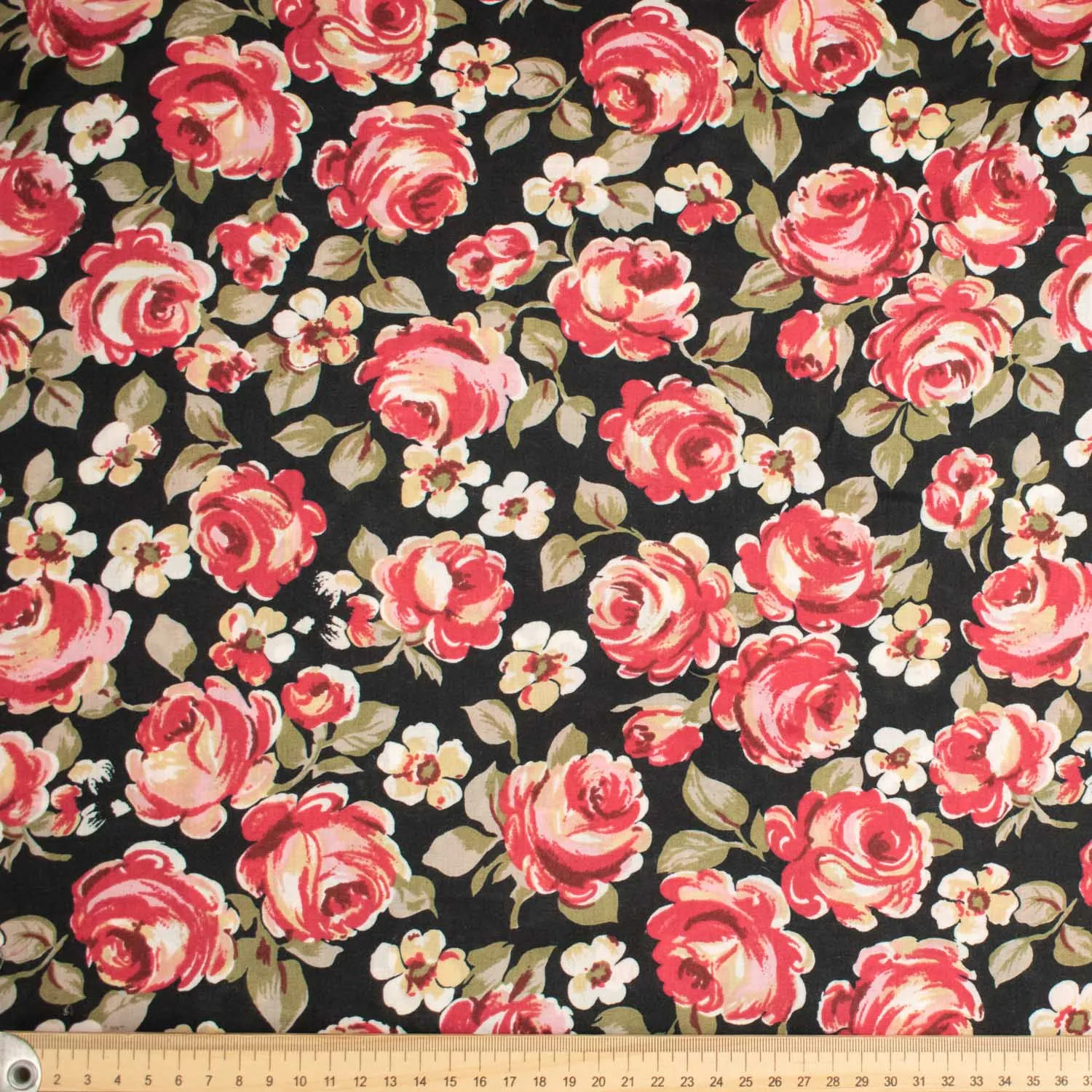 Japanese Pure Cotton Lawn Prints DF-227 Red Roses on Black