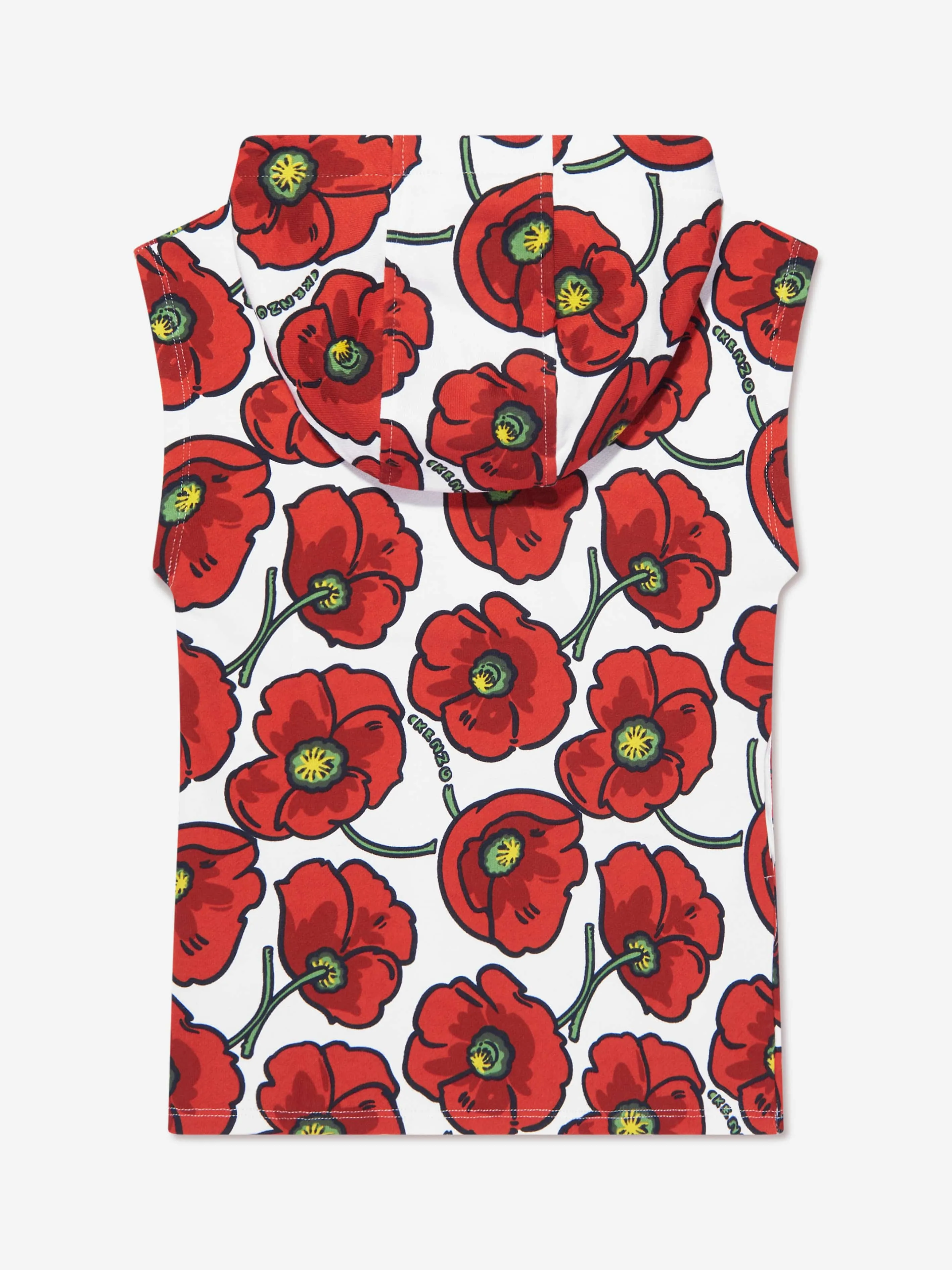 KENZO Girls Sleeveless Hooded Poppy Dress in Cream