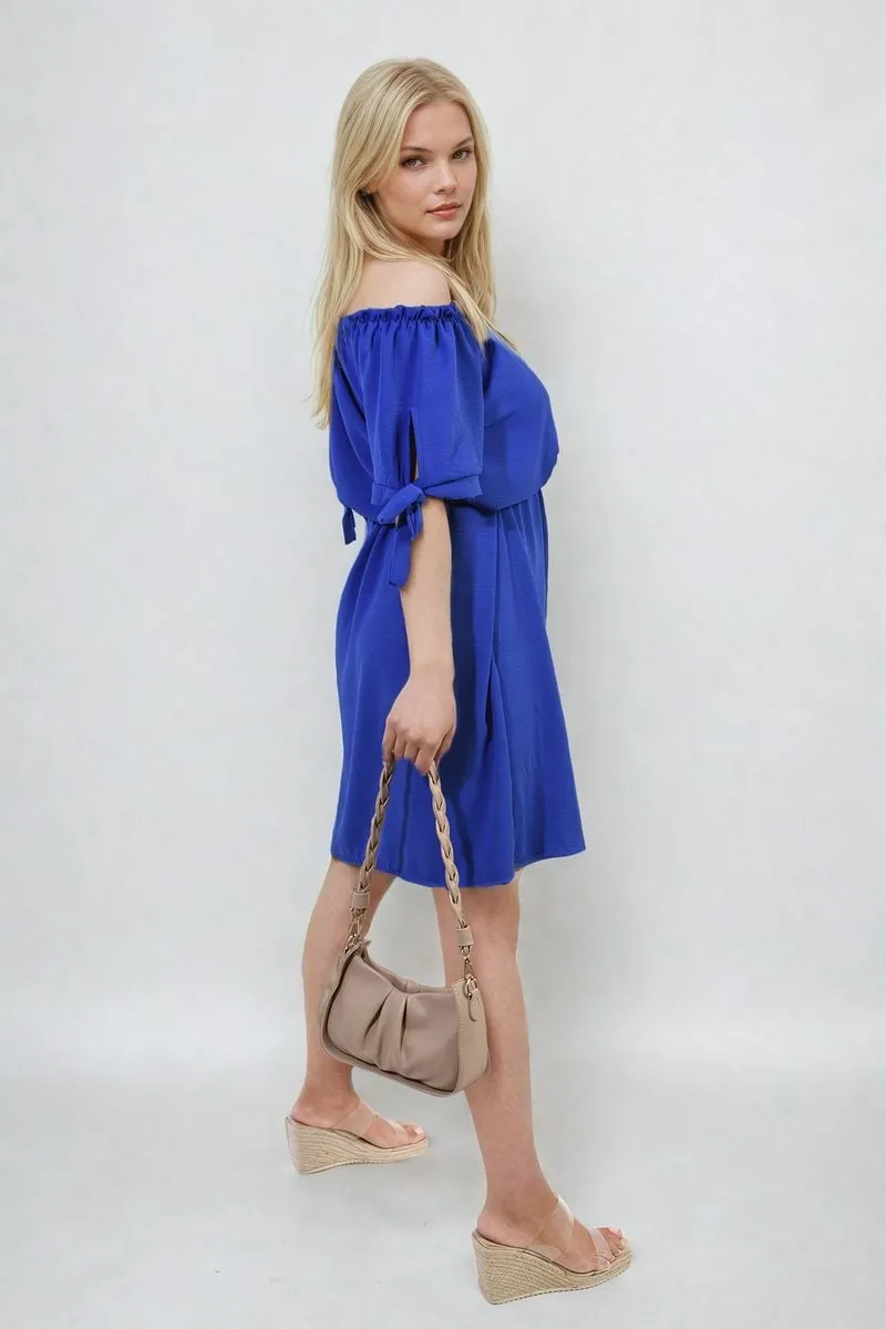 Knot Cuff Off Shoulder Mini Dress