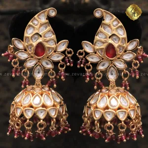 Kundan Polki Jhumki - Crystal Red