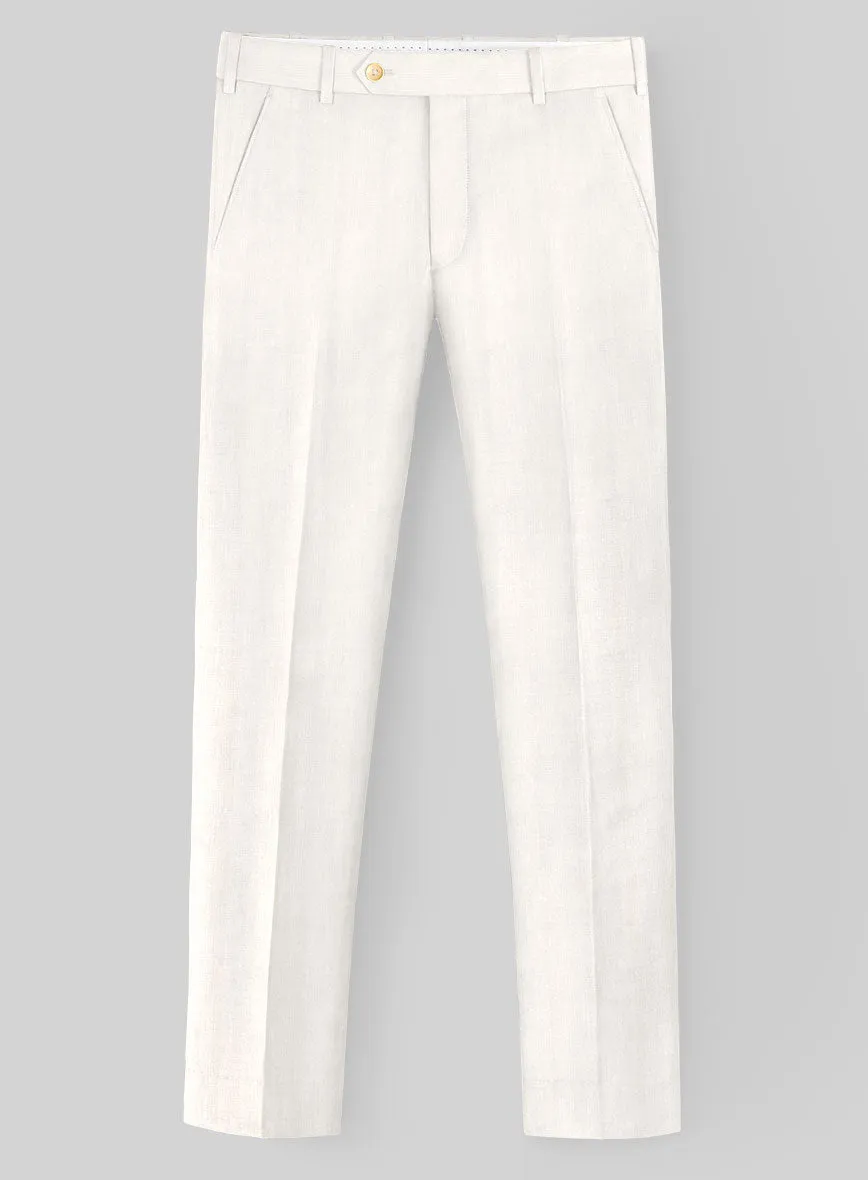 London Loom Ivory Herringbone Wool Silk Linen Pants