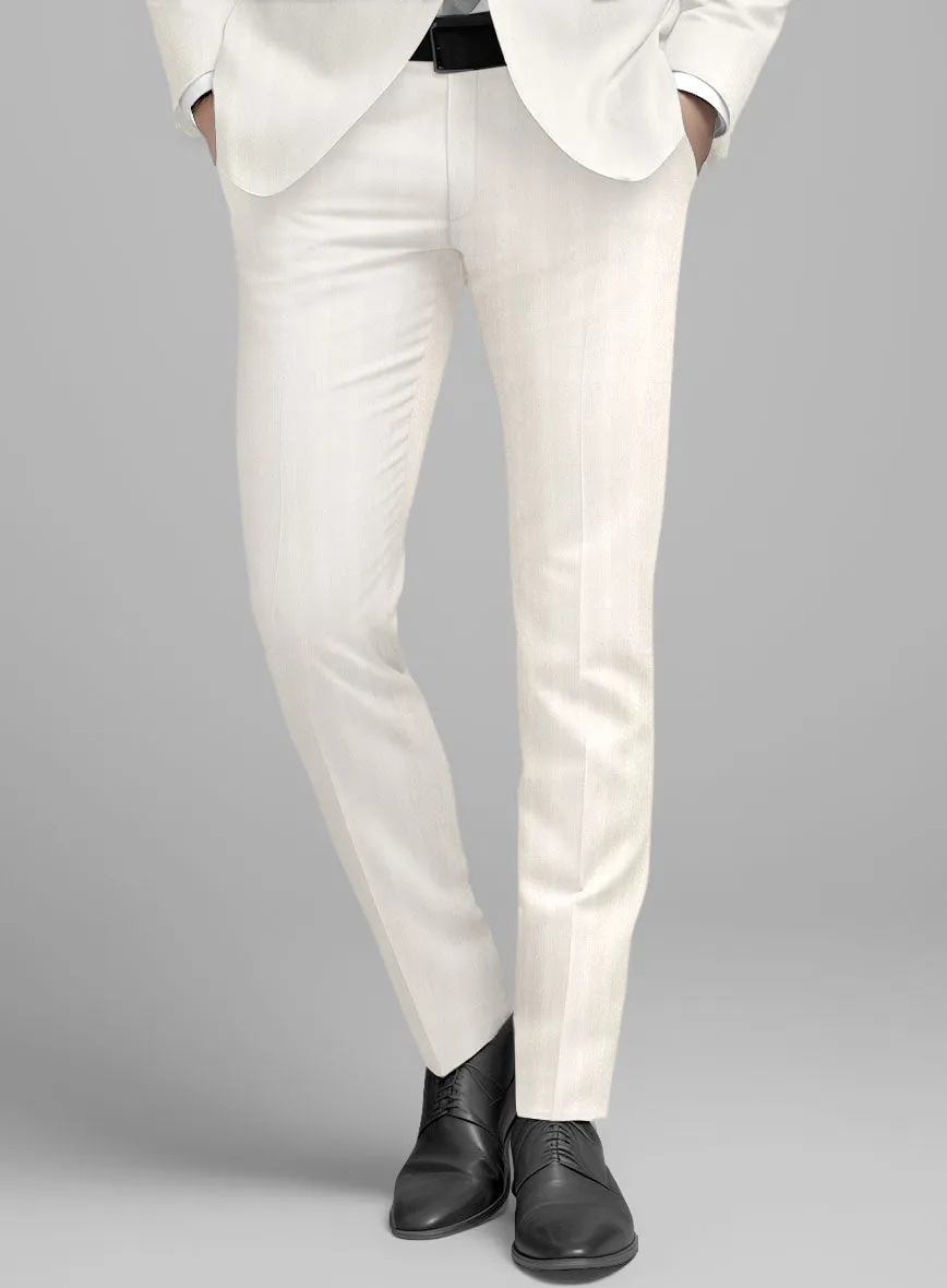 London Loom Ivory Herringbone Wool Silk Linen Pants