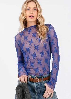 Long Sleeve Floral Lace Top in Royal by Sewn   Seen