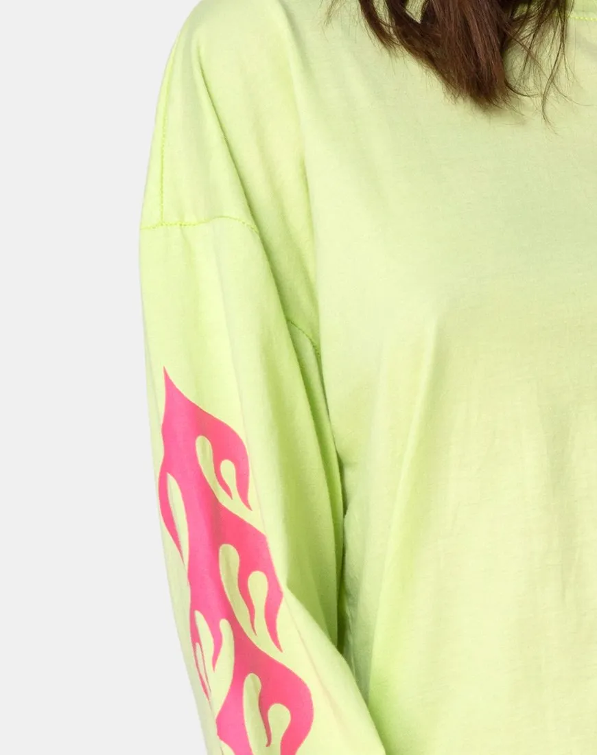 Lotsun Sweatshirt in Flurogreen with Flame