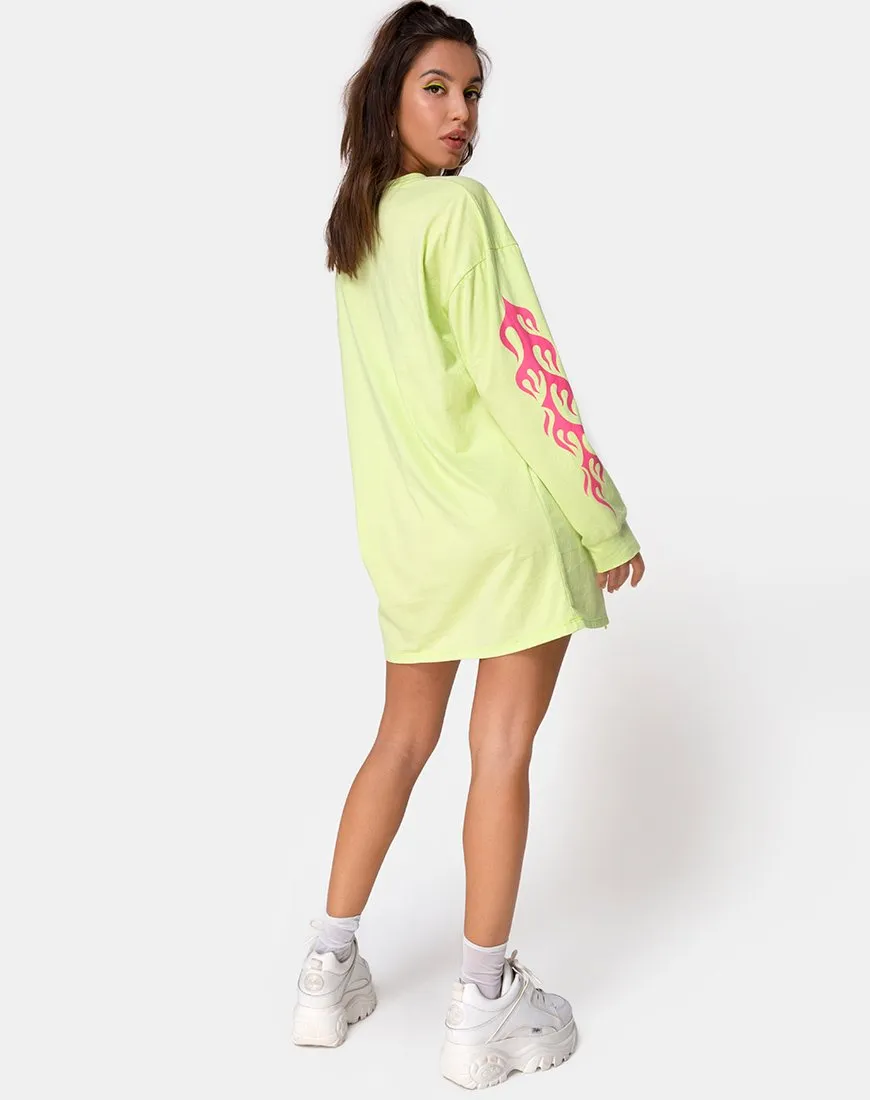 Lotsun Sweatshirt in Flurogreen with Flame