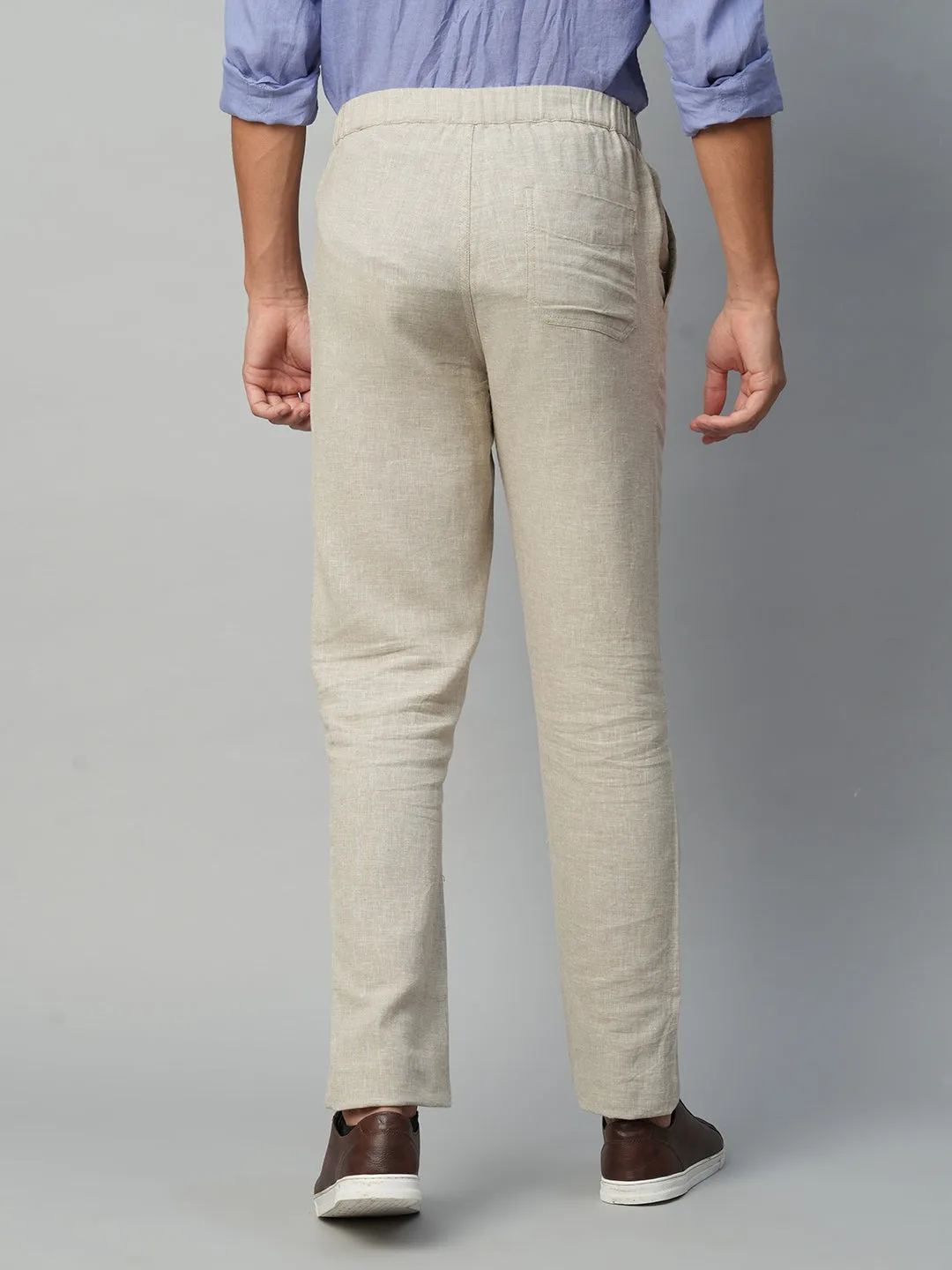 Men's Natural Cotton Linen Regular Fit Draw String Pant