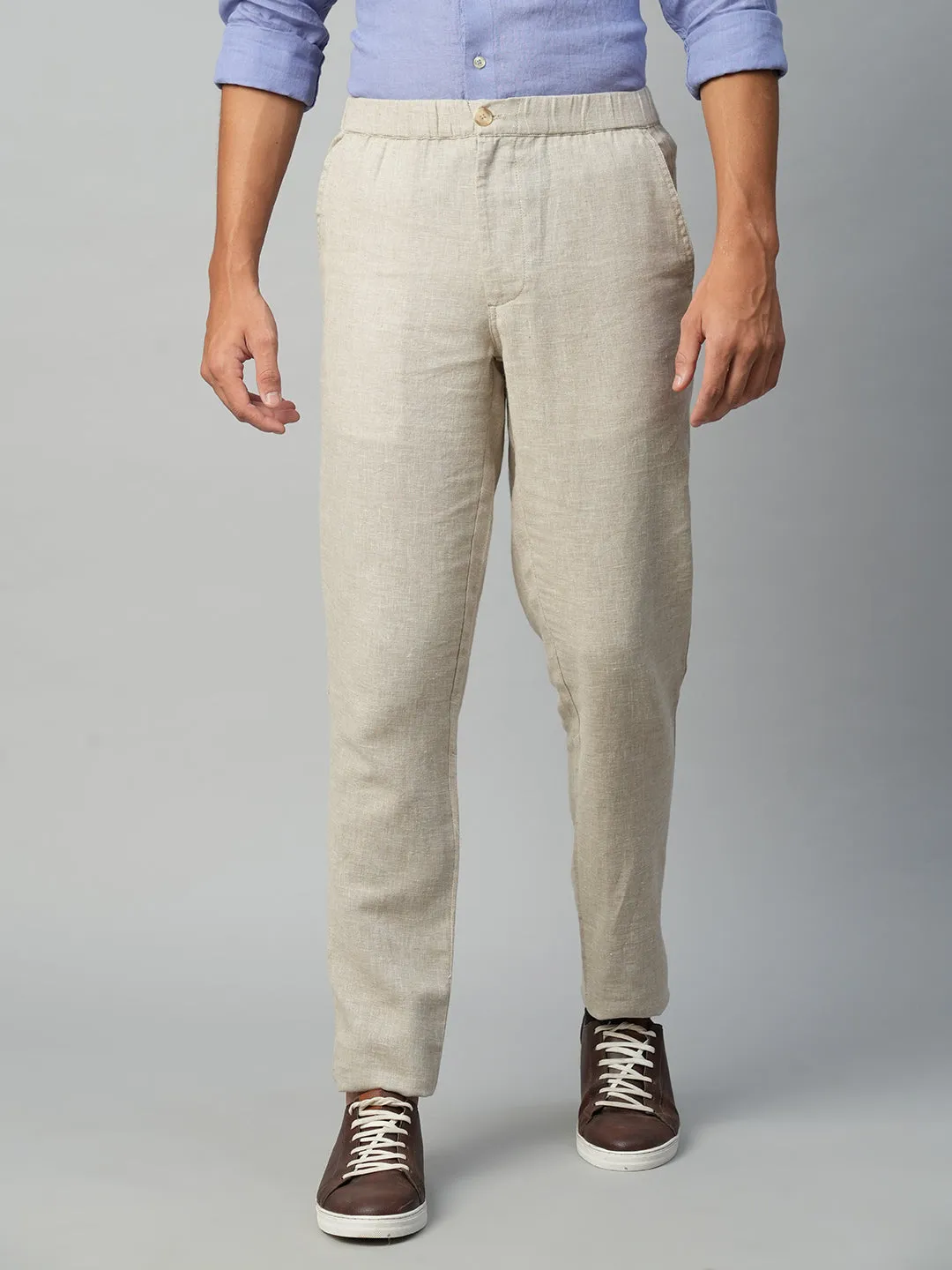 Men's Natural Cotton Linen Regular Fit Draw String Pant