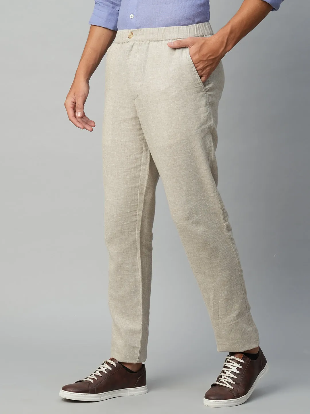 Men's Natural Cotton Linen Regular Fit Draw String Pant