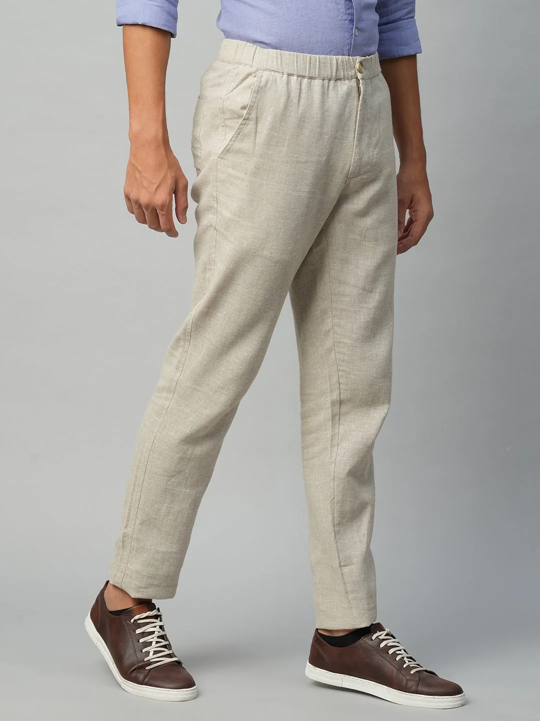 Men's Natural Cotton Linen Regular Fit Draw String Pant