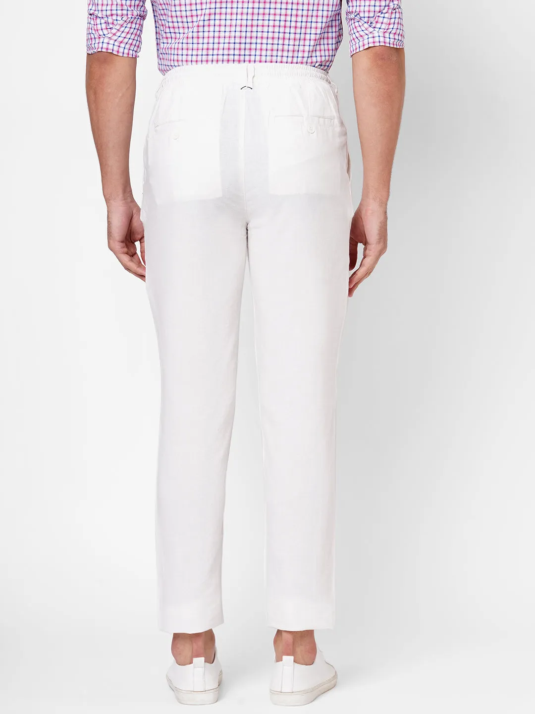 Men's White Linen Viscose Regular Fit Pant