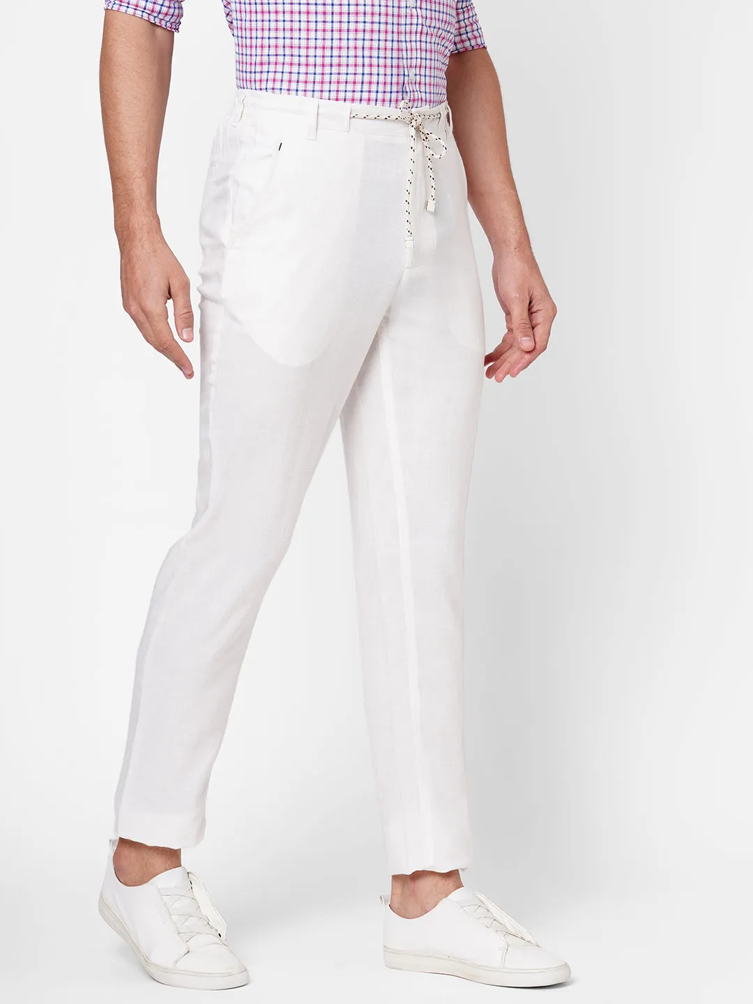 Men's White Linen Viscose Regular Fit Pant