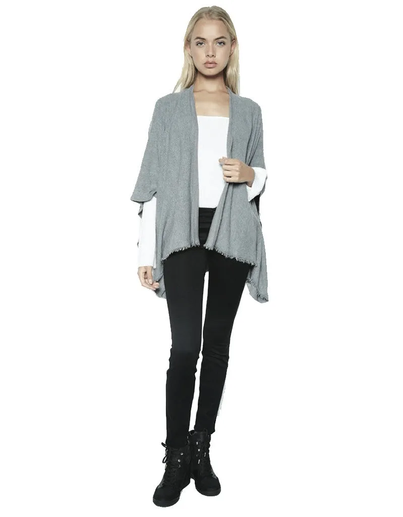 Michael Lauren Texas Fringe Wrap Sweater in Heather Grey