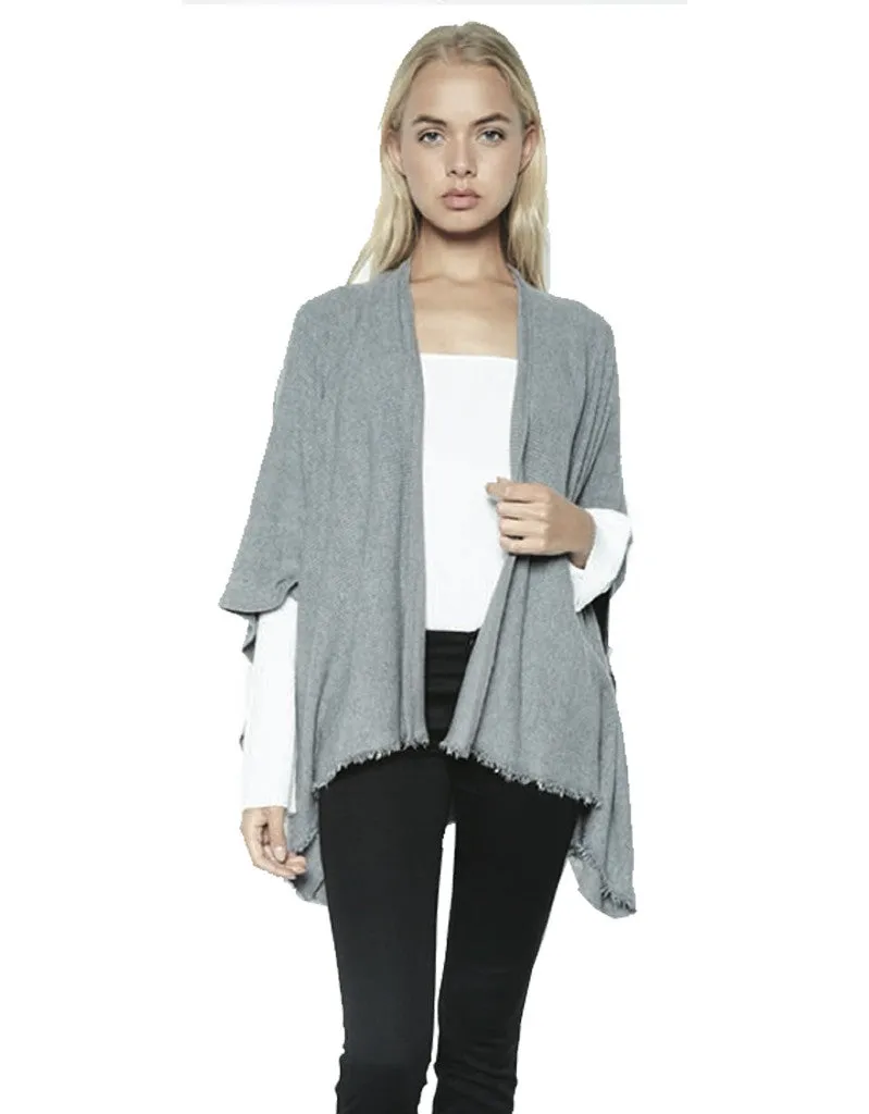 Michael Lauren Texas Fringe Wrap Sweater in Heather Grey