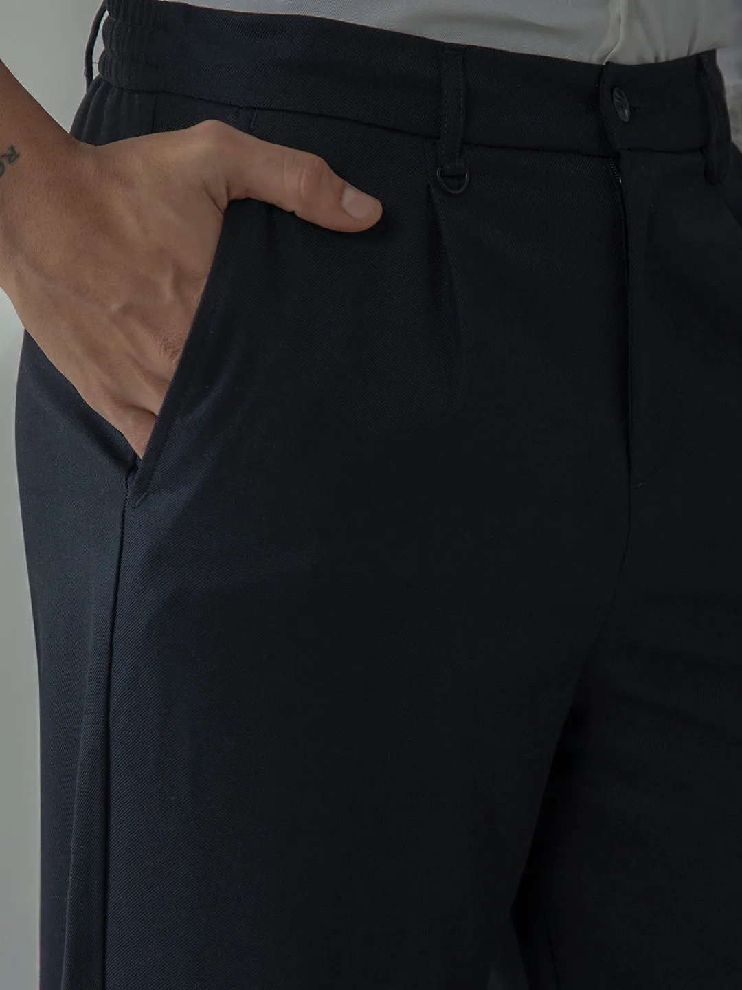 Navy Plain Smart Trousers