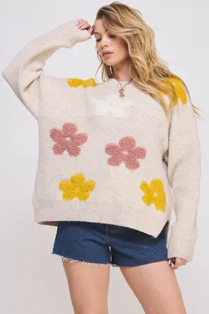 OVERSIZED LONG SLEEVE FLORAL GRAPHIC KNIT SWEATER - online Exclusive