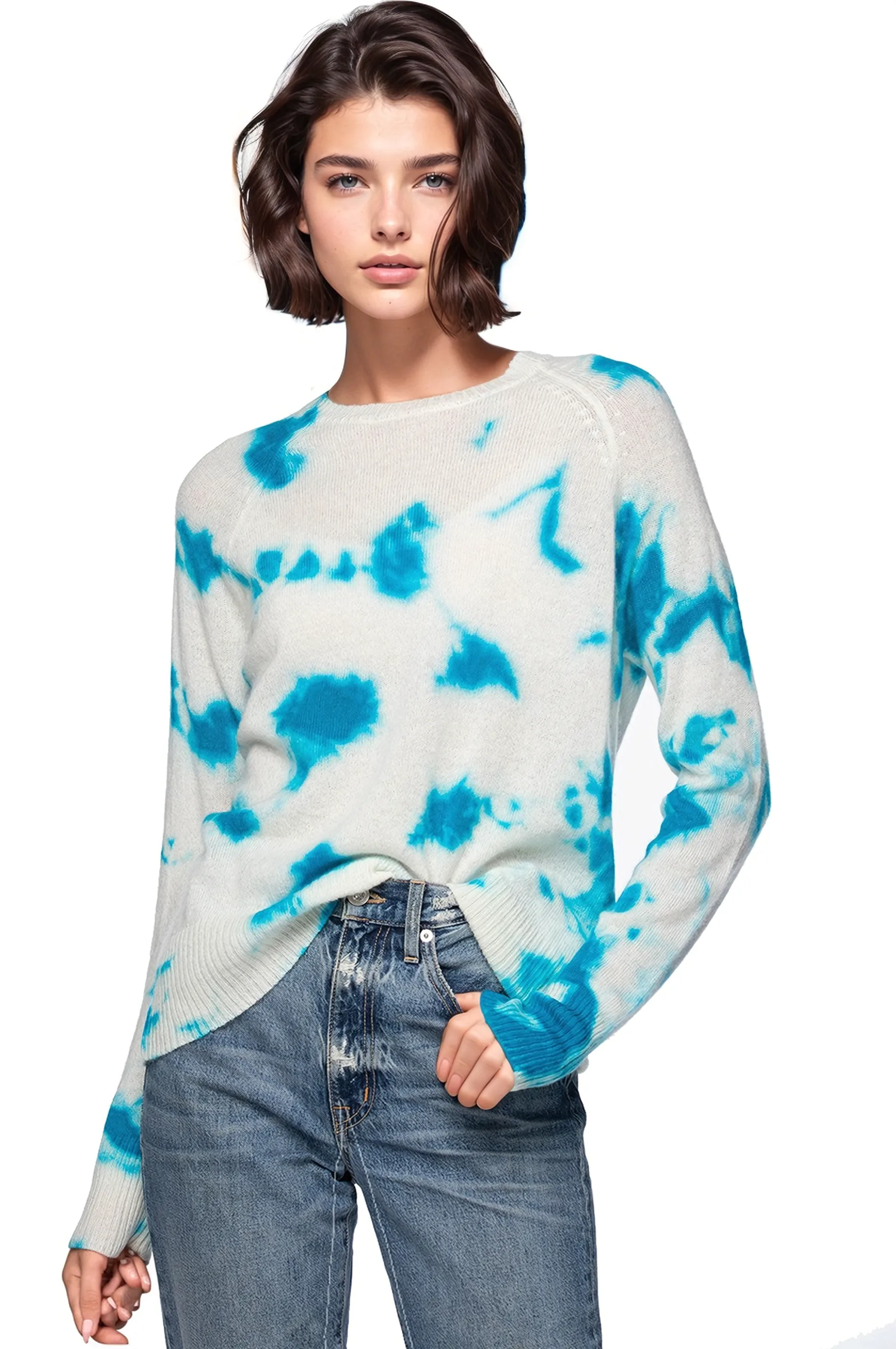 Places to Go | Cashmere Crewneck Sweater | Pacific Blues Tie Dye