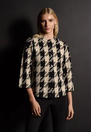 Plaid Jacquard Sweater Jacket With Mock Neck