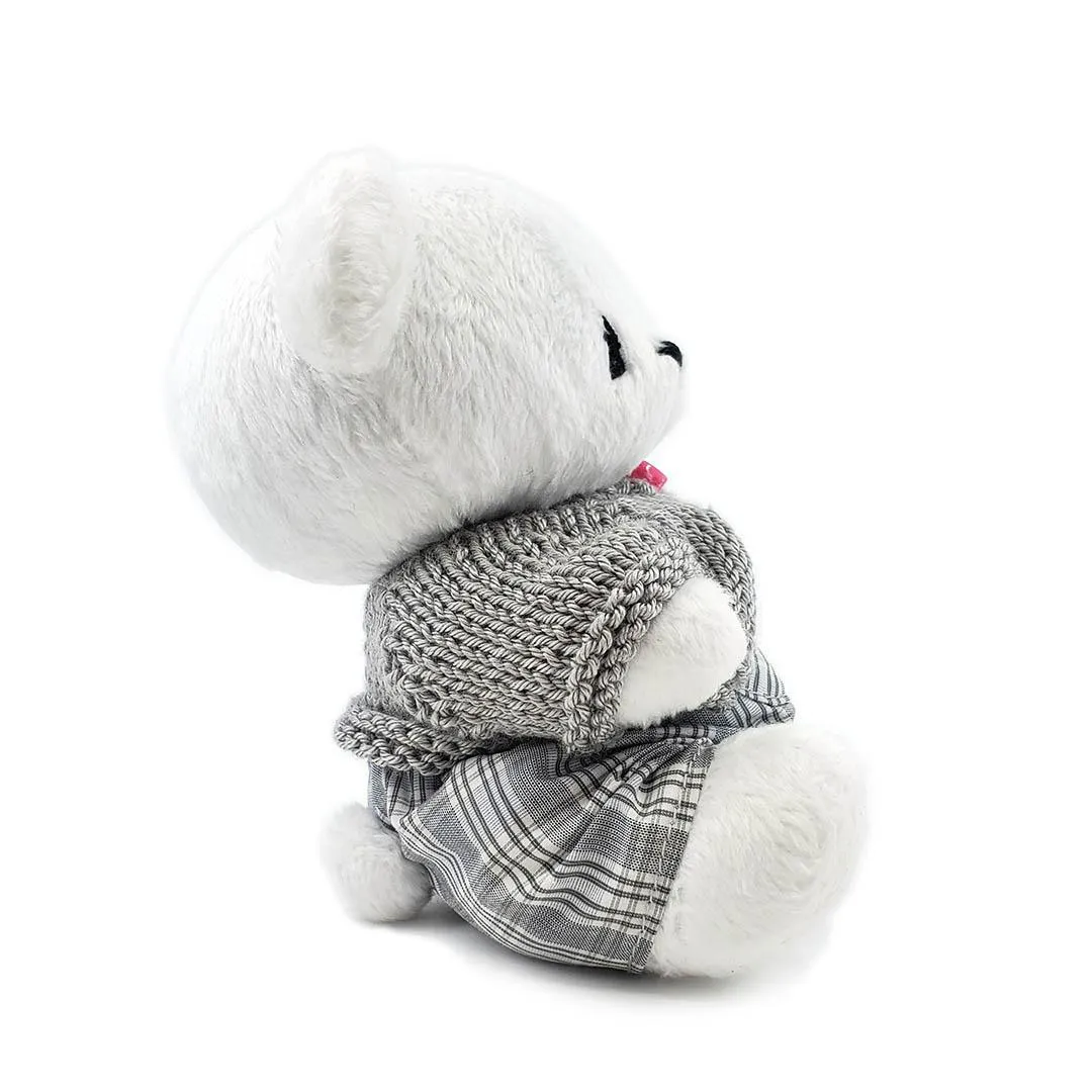 Plush - Polar Bear in Plaid Overalls and  Gray Cardigan by Frank and Bubby