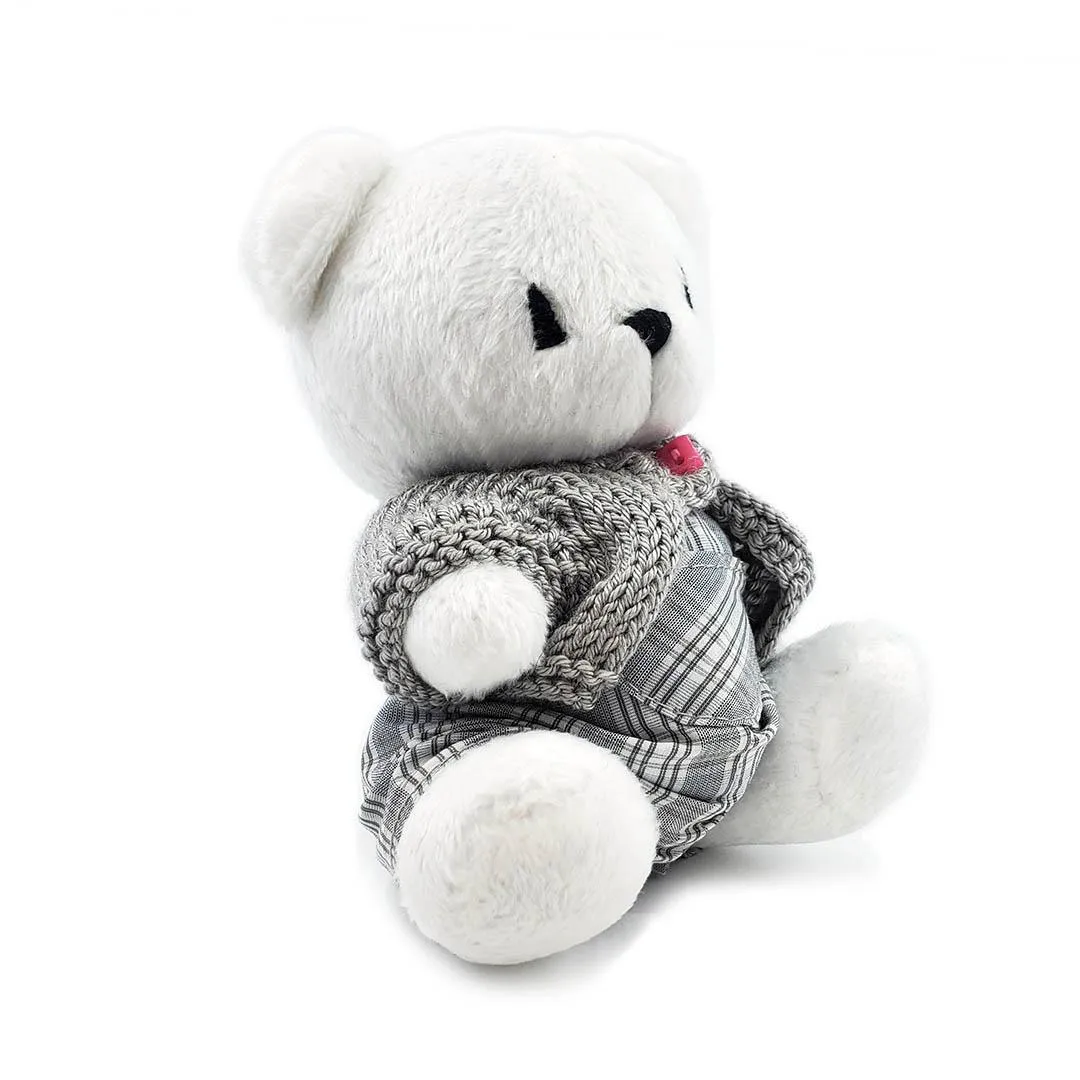 Plush - Polar Bear in Plaid Overalls and  Gray Cardigan by Frank and Bubby