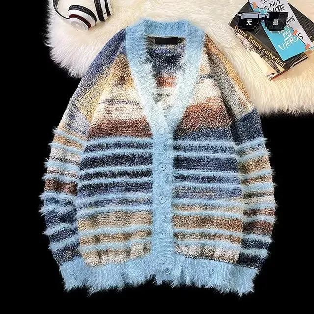 Pre Order:  Fuzzy Striped Gradient Knit Cardigan