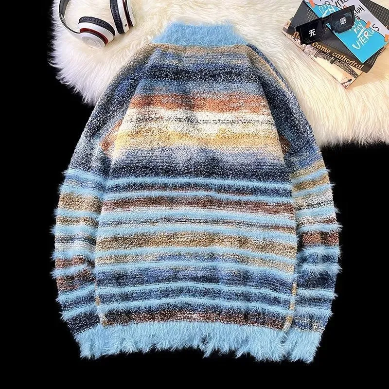 Pre Order:  Fuzzy Striped Gradient Knit Cardigan