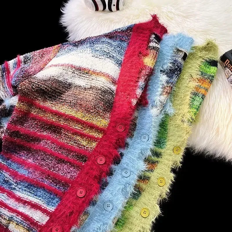 Pre Order:  Fuzzy Striped Gradient Knit Cardigan