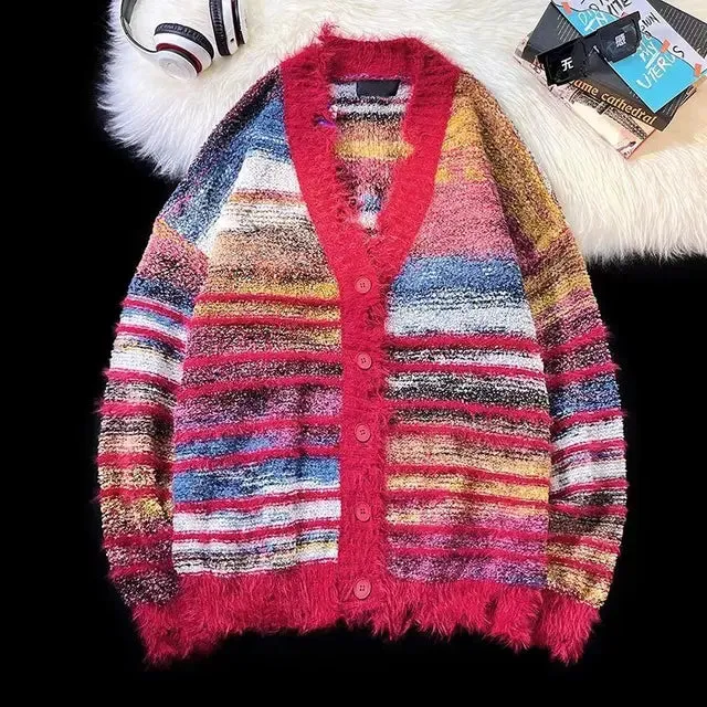 Pre Order:  Fuzzy Striped Gradient Knit Cardigan