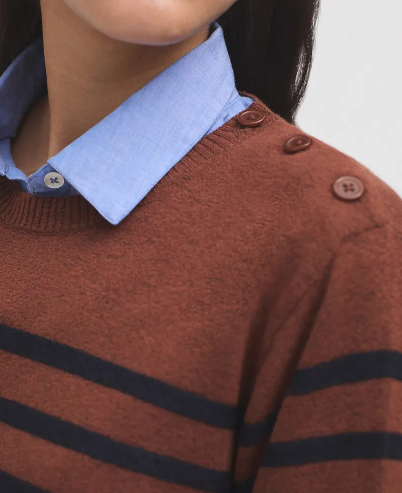 Round Neck Striped Sweater in Brown