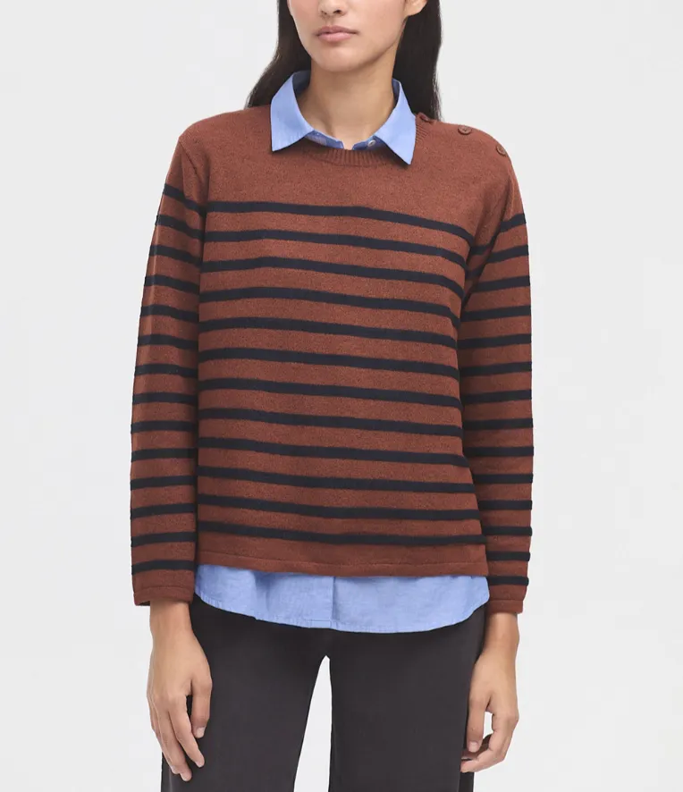 Round Neck Striped Sweater in Brown