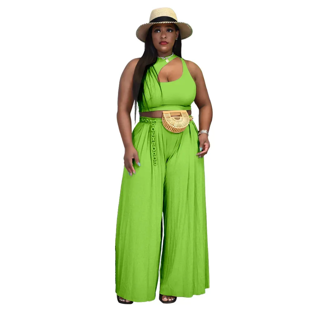 RQR Vest Top Wide Leg Pants Suit