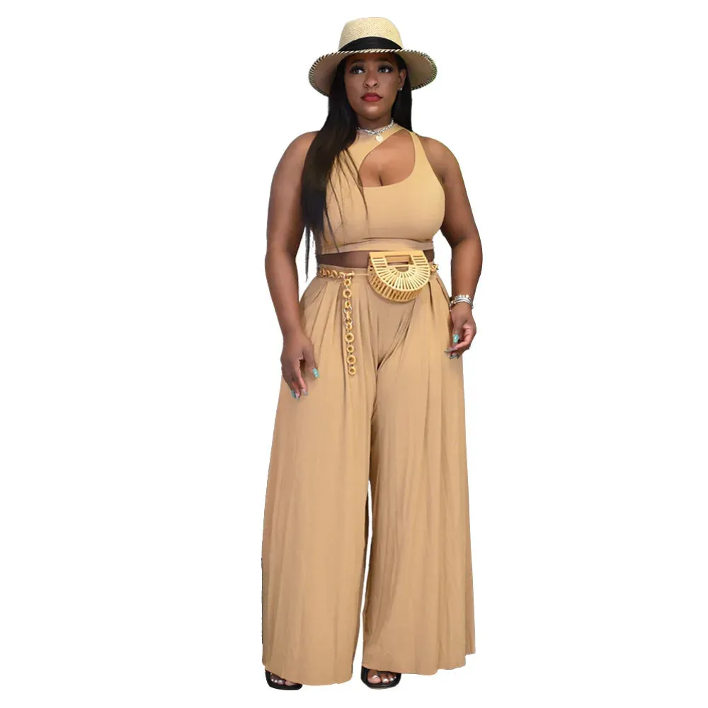 RQR Vest Top Wide Leg Pants Suit