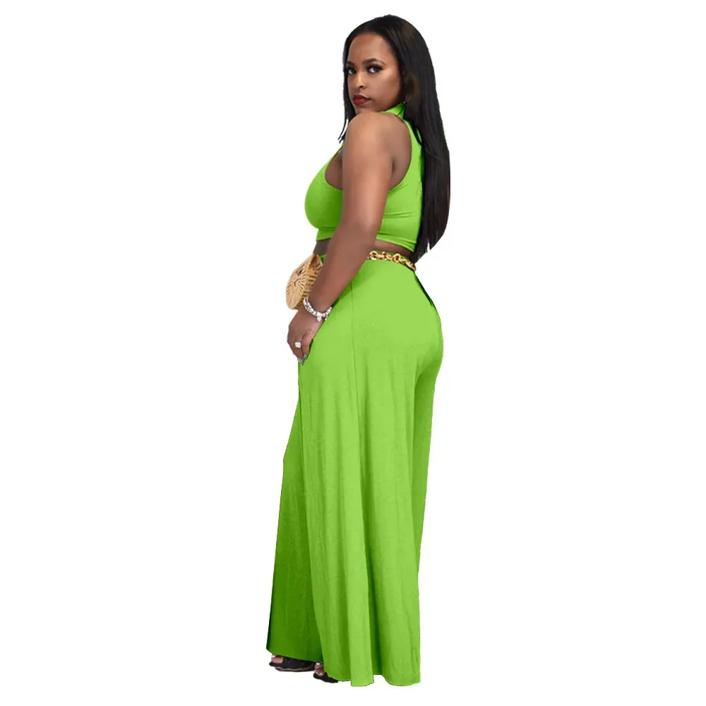 RQR Vest Top Wide Leg Pants Suit