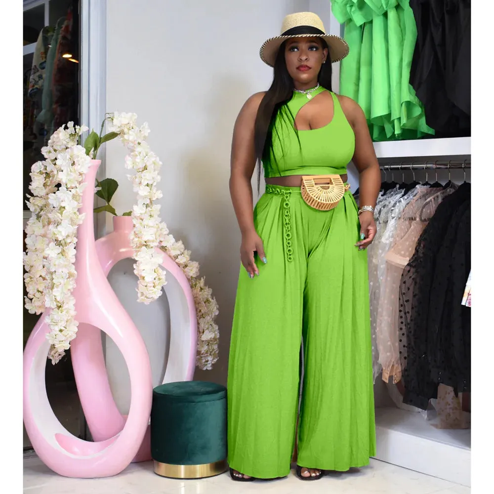 RQR Vest Top Wide Leg Pants Suit