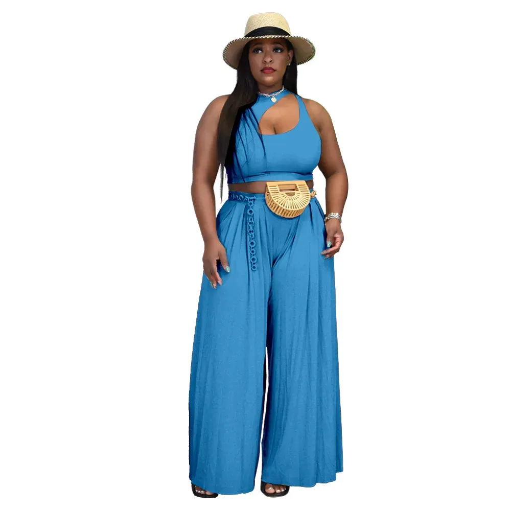 RQR Vest Top Wide Leg Pants Suit