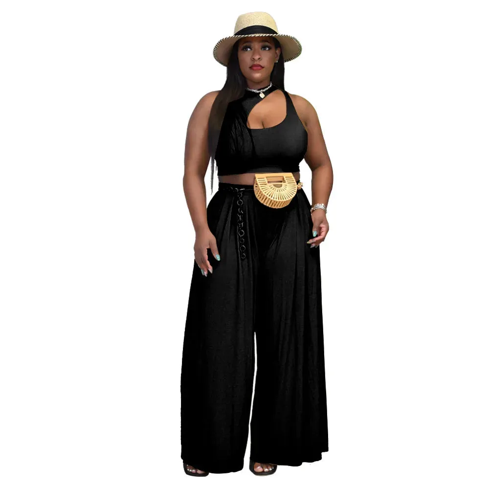 RQR Vest Top Wide Leg Pants Suit