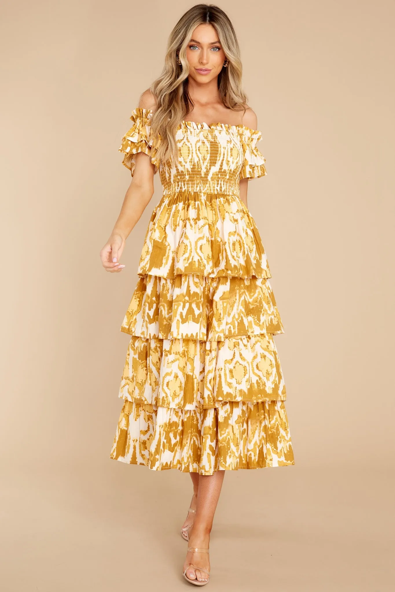 Samantha Watercolor Ikat Print Midi Dress