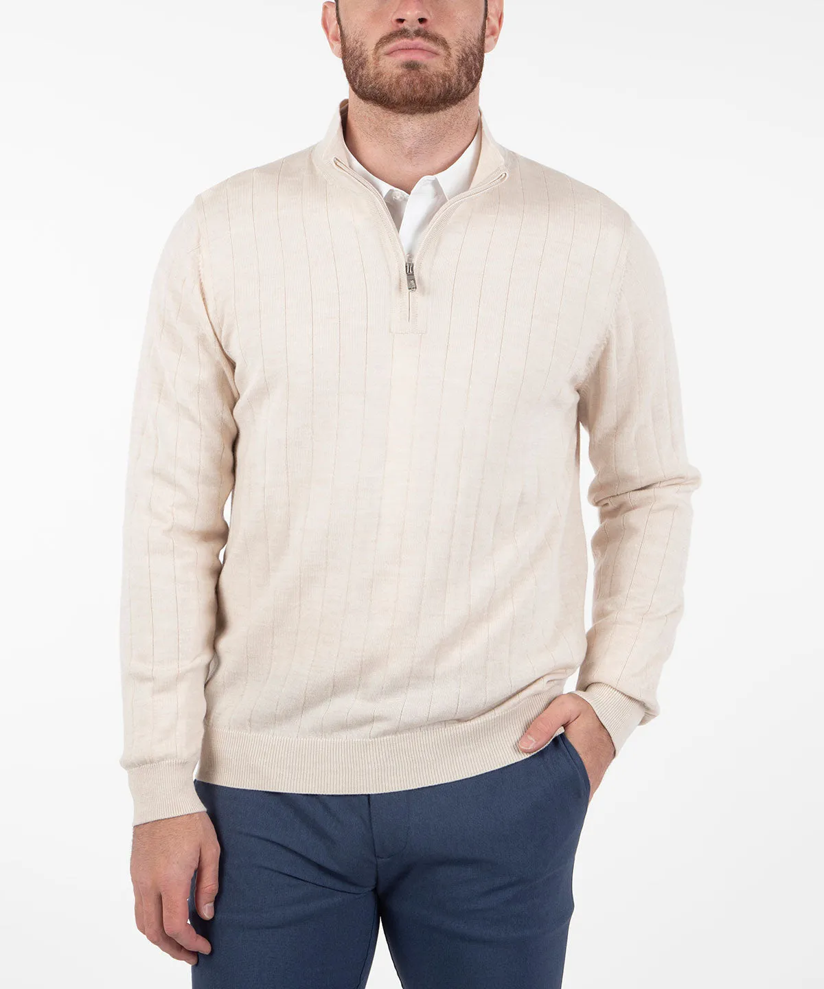 Signature Merino Quarter-Zip Mock Neck Sweater