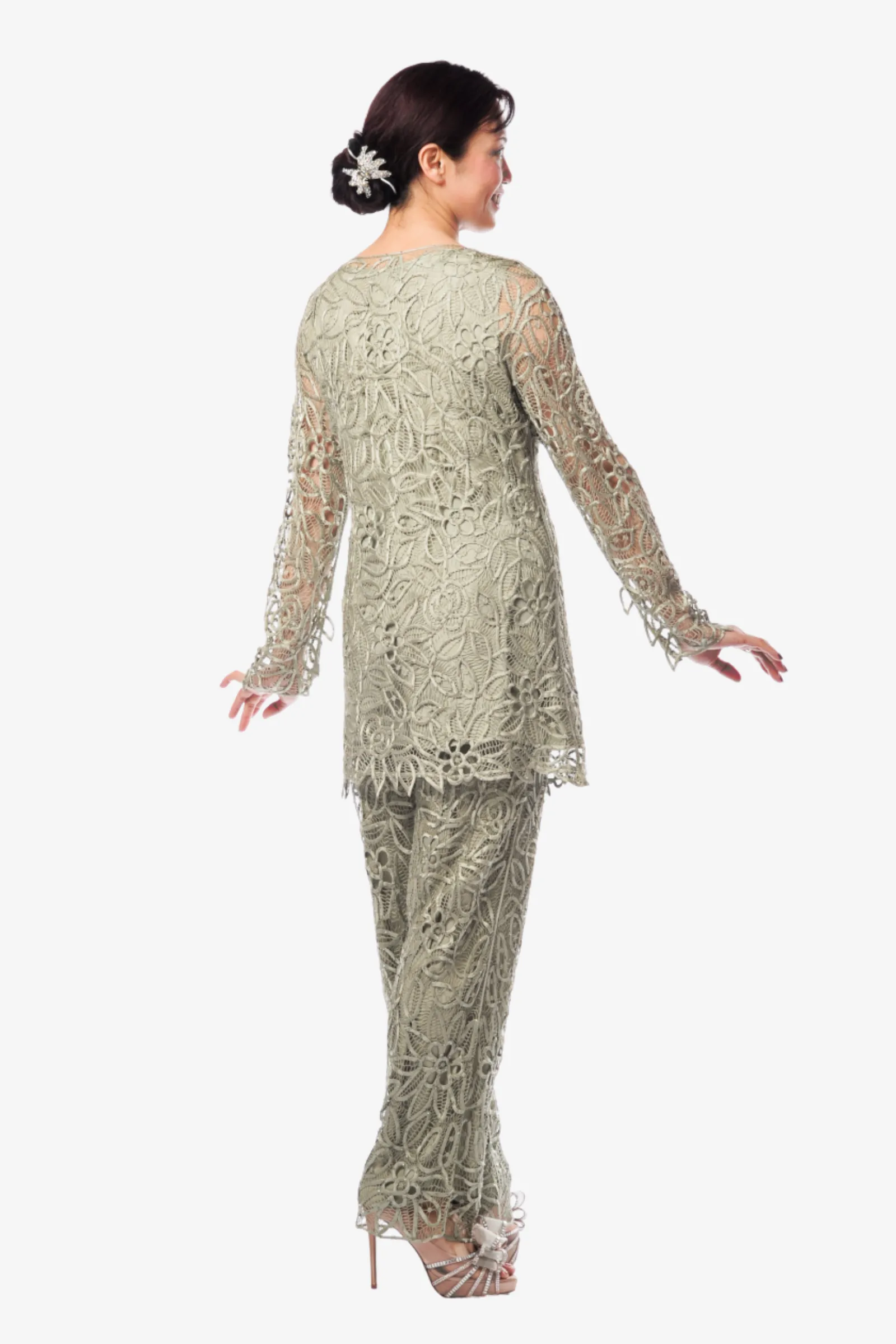 Soulmates C80783 Crocheted Lace Beaded Tunic Top with Pants Set